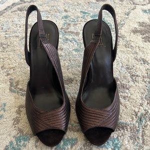 Never Worn, Pelle Moda peep toe heel with back strap. Retail: $150+